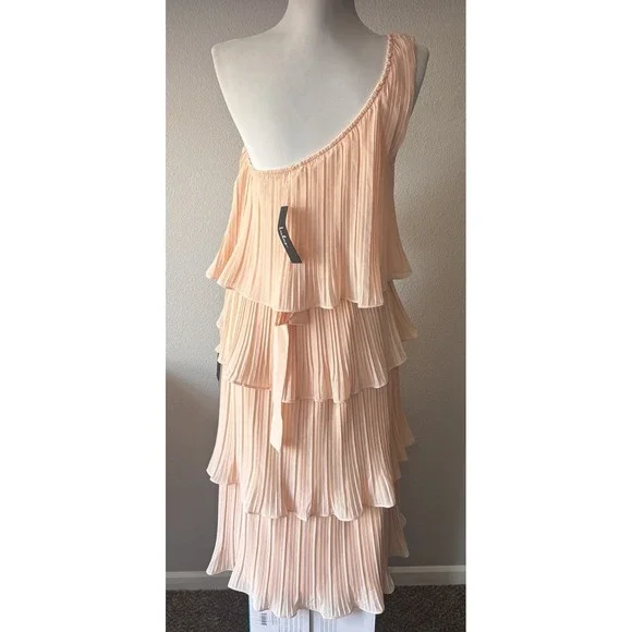 Lulus Blush Pink One Shoulder Midi Tiered Dress Summer Wedding Vacation Medium - Picture 7 of 11